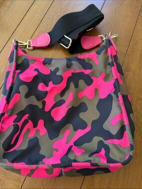 Pink & Navy Camo Crossbody Bag with Wide Strap